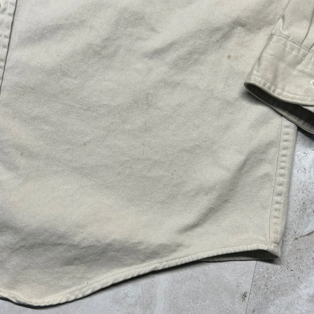 J.Crew Oarsman Shirt Beige Khaki Mens Large Vintage Made in USA Cotton Twill
